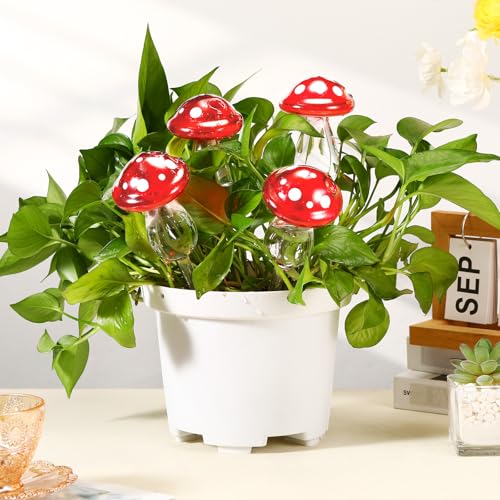 Weysat 4 Pack Glass Self Watering Globes for Indoor Plants Mushroom Watering Devices Bulbs Automatic Plant Waterer Balls Planter Spike for Garden Patio Outdoor Potted Flower Irrigation - Thumbnail 3