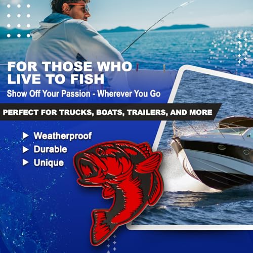 Image of Bass Emblem 3D Fish Badge - Custom Car Sticker for Car, Truck, SUV, Trunk, Hood, Fender - Set of 2 (Red)