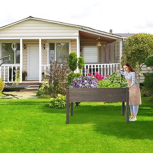 Lzrs 47X22X30 Inches Raised Garden Bed Elevated Wooden Planter Box Stand With Legs For Herbs,Vegetables,Flowers,Great For Outdoor Patio, Deck,220Lb Capacity,Grey #TOP5