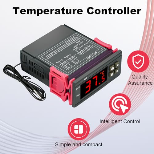 Digitaler Temperaturregler 110–220 V, Digitale Thermostat mit 1m Wasserdichter Sensor Sonde, Doppel Relais Temperaturwächter für Heizen Kühlen Aquarium Inkubator Terrarium