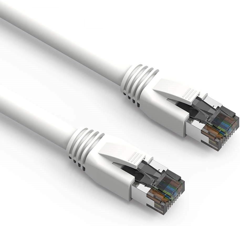 SF Cable 35ft Cat 8 Shielded (S/FTP) Network Ethernet Booted Cable, RJ45 Plug, 4-Pair 24AWG Stranded Pure Copper, Upto 2GHz Bandwidth - White