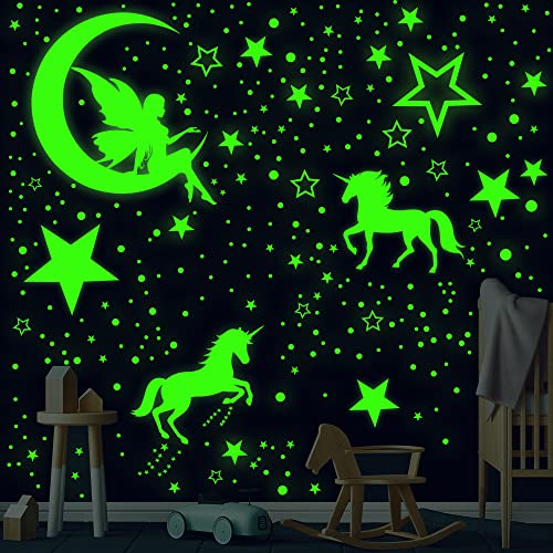 Glow In The Dark Stars For Ceiling, 915 Pcs Unicorn Wall Decor For Girls Bedroom, Unicorn Wall Decal For Girls Bedroom,Unicorn Wall Stickers For Kids-Green #TOP7