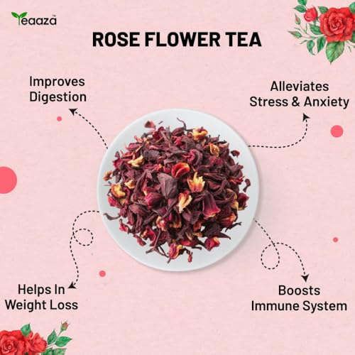 Image of Teaaza Rose Flower Tea Pack of 2- Grade A| Natural Sun-Dried Rose Petals 50 grams - 50 Cups each box | Herbal Tea | Rich In Vit - C | For Beautiful Hair & Skin | Loose Pack