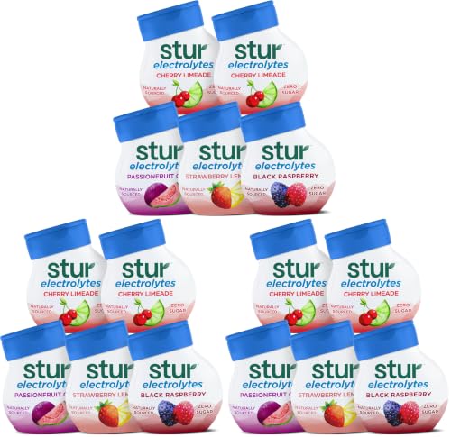 Image of Stur Liquid Water Enhancer | Electrolyte Variety Pack | Naturally Sweetened | High in Antioxidant Vitamin C | Sugar Free | Zero Calories | Keto | Vegan | 5 Bottles, Makes 90 Drinks (Pack of 3)