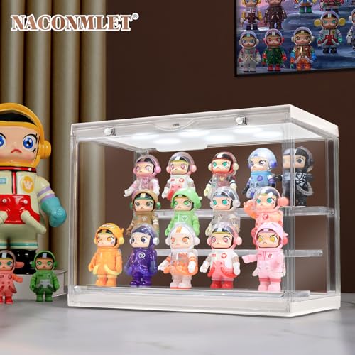 Naconmlet Clear Acrylic Display Case with LED Light – 3-Tier Dustproof Showcase for Action Figures & Collectibles, 11.8"x6.7"x9" Organizer Stand