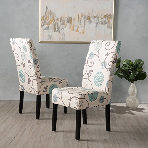 Christopher Knight Home Westeros Traditional Wingback Fabric Recliner Chair (White & Blue Floral). & Pertica Fabric Dining Chairs, 2-Pcs Set, White And Blue Floral #TOP5