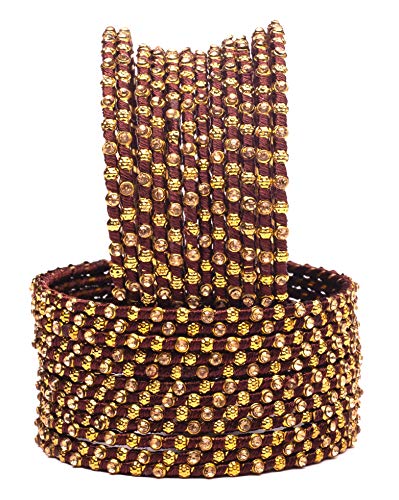 Image of Swara Creations Metal bangles /kada Set wrapped in Silk Thread & golden dots for Women & Girls (24 Pcs)