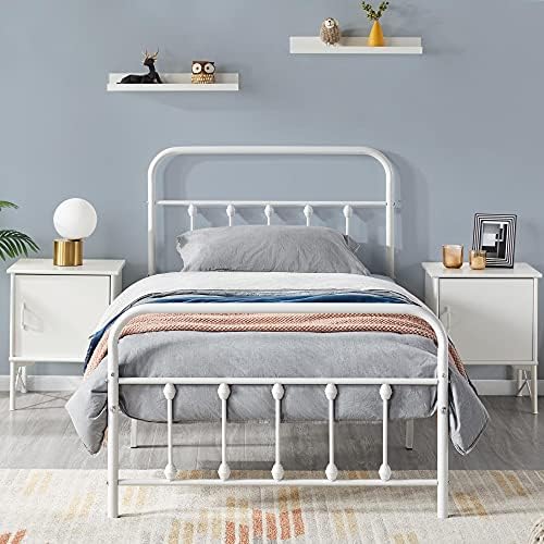 Yaheetech Classic Metal Platform Bed Frame Mattress Foundation with Victorian Style Iron-Art Headboard/Footboard/Under Bed Storage/No Box Spring Needed/Twin XL Size White