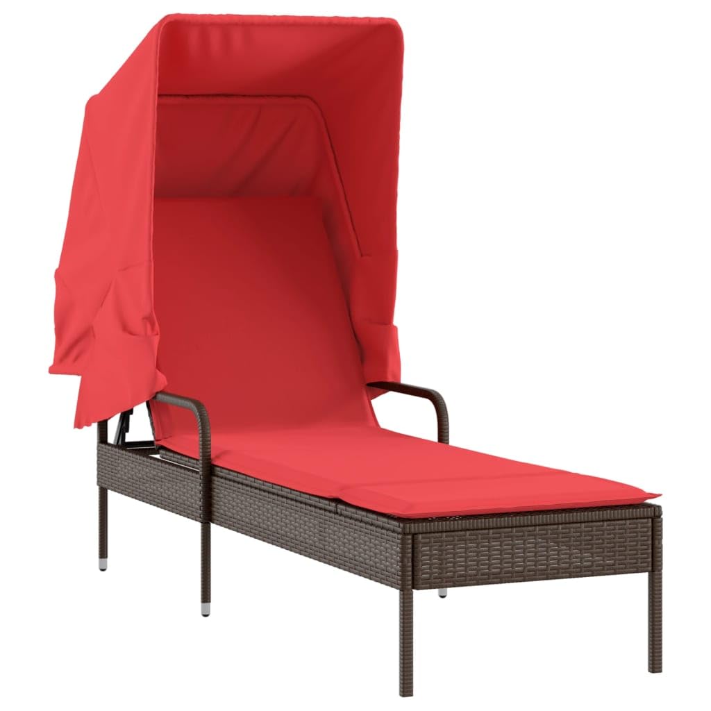 Lettino prendisole con tettuccio parasole e tavolo marrone, in polyrattan, regolabile con imbottitura, resistente alle intemperie, per giardino, terrazza, balcone e piscina, sdraio ergonomico