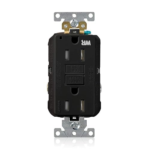 Leviton 15A-125V Extra-Heavy Duty Industrial Grade Weather/Tamper-Resistant Duplex Self-Test GFCI Receptacle, 15-Amp, G5262-WTE, Black Negro