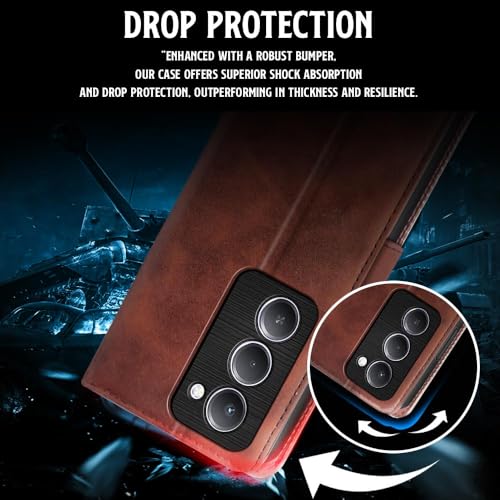 Image of WOW IMAGINE Shock Proof Flip Cover Back Case for Mi Redmi 15 5G (Magnetic Button Flip Case | Wallet Pockets & Stand | Leather Finish | Coffee)