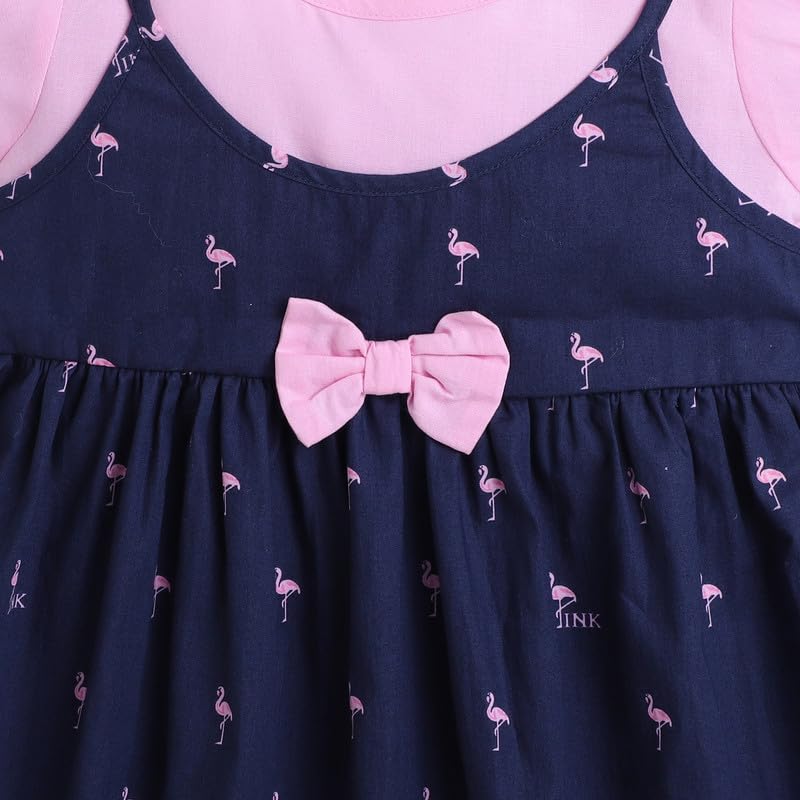 Image of Mama&Bebe Summer Dress for Girls with Cotton Soft Lining | Printed Fit & Flare Kids Outfit with Cute Bow Detail | Comfortable Breathable Party & Outing Dress for Toddlers and Little Girls