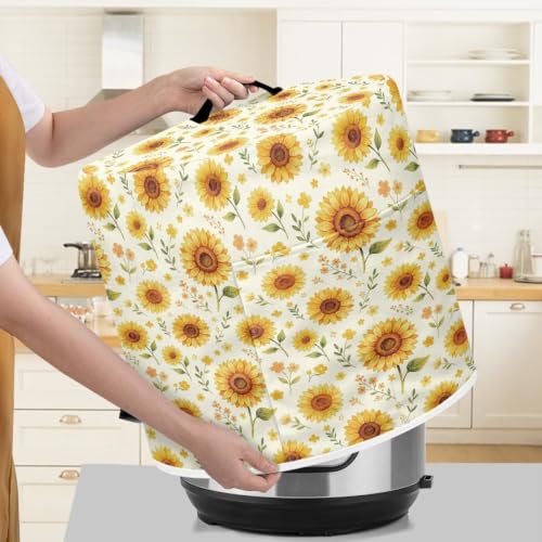 Image of Retro Sunflower Air Fryer Cover Waterproof Dust Cover | Portable with Pocket Protective Cover Suitable for Women Exquisite Gifts for Picnic Color Resistant Portable 8 Quart
