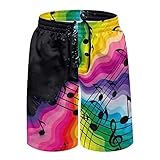 Hawapod Colorful Music Note Print Drawstring Best Board Shorts for Big Guys with 2 Pocket Quick Dry Surf Shorts Near Me