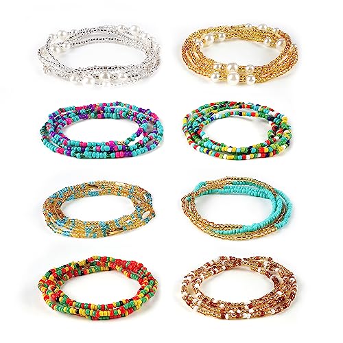 YARBAR 8 cuentas de cintura coloridas para el cuerpo, cadena elástica para el vientre para mujer, 8 piezas - Mix, Talla única