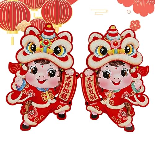 Pegatinas de caballo del zodiaco – 2 unidades 3D Flocantes Decoraciones para Año Nuevo Chino, Pegatinas para puertas Año Nuevo Lunar para puerta de casa pared armario para fiestas salón tienda