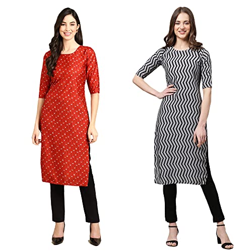 Image of Pinkmint Women's Crepe Digital Print Straight Kurta (Pack of 2)