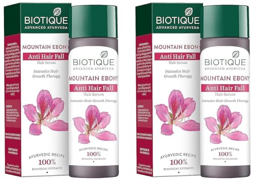 Biotique Mountain Ebony Vitalizing Serum | Prevents Hair Fall & Soothes Scalp| Promotes Hair Growth | 100% Botanical Extracts | Suitable for All Skin Types | 120ml (Pack of 2)