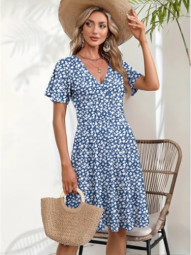 Image of Zeagoo Womens Summer Dresses Wrap V Neck Dress Floral A-Line Ruffle Sleeve Casual Sundress with Pockets 2026