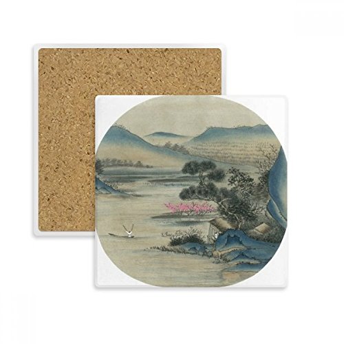 Bateau de pêche chinois peinture carré tasse coaster pour table basse