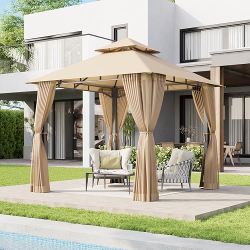 Aoxun 8x8 Gazebo Double Roof & Mosquito Netting Outdoor