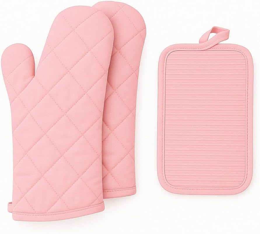 Silicone Oven Mitts and Hot Pads Set – Heat Resistant to 500°F, Waterproof Non-Slip, Easy to Clean, Stain & Odor Resistant, Soft Lining, Kitchen Essentials & Gadgets for Cooking