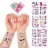 90 pcs Temporary Tattoos for kids +1 makeup set for Kids, Party Favors, Cute Decorations,Waterproof & Fake Tattoos Stickers Kit - Ideal for Birthday Parties & Gifts (pink)