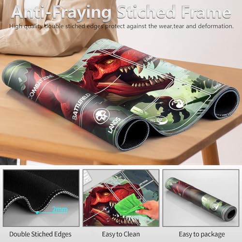 Image of for MTG Playmat with Card Storage Bag,Non-Slip Rubber Base & Smooth Surface 24x14in,Beginner-Friendly Magic Mat for Commander Deck,Red Dinosaur