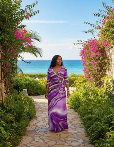 Image of FANDEE Plus Size Maxi Dress for Women Casual Summer Sundress V-Neck 3 /4 Sleeve