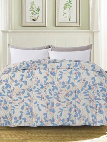 Image of HOMEKART 220 GSM Reversible Microfiber AC Comforter for King Size Bed | 3-Layer Quilted All-Season Duvet for Mild Winter | Soft & Breathable (220 x 240 cm, Floral, Blue & White)