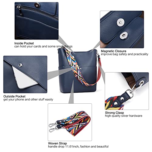 Bromen Handbags For Women Bucket Bags Vegan Leather Purses And Handbags Crossbody Purse Navy #TOP4
