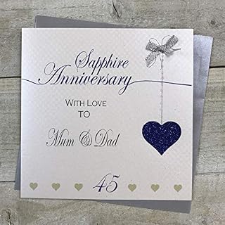 White Cotton Cards Mum & Dad 45th Sapphire Wedding Anniversary Handmade Card - Love Lines - LLA45MD
