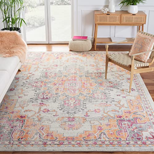 SAFAVIEH Madison Collection Area Rug - 6'7" Square, Beige & Orange, Boho Chic Distressed Medallion Design, Non-Shedding & Easy to Clean, Ideal for Living Room, Bedroom, Dining Space (MAD473E) by SAFAVIEH - Used condition - US$78.88