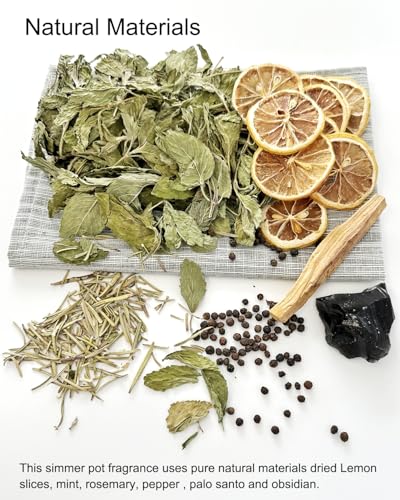 Potpourri Simmering Ultimate Energy Cleanse Set Dried Lemon Slices, Rosemary, Peppercorn, Palo Santo, Black Obsidian - Stovetop Potpourri Hostess Gift - Thumbnail 5