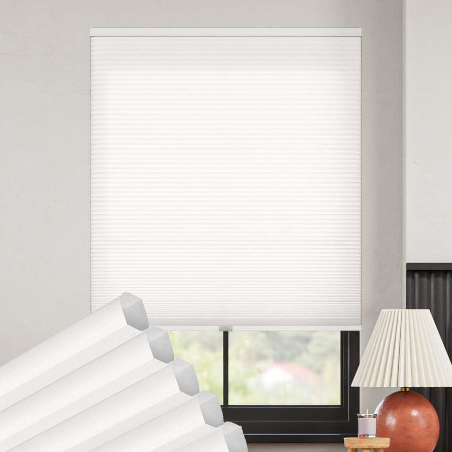 SelectBlinds Casual Cordless Light Filtering Cellular Shades – Soft Light & Privacy, Essential White, Inside Mount (36" W x 60" H)