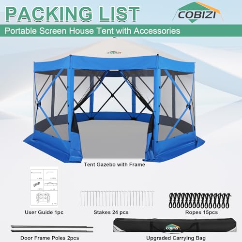 Image of COBIZI Pop Up Gazebo 15x15 FT Canopy Tent, Large Gazebos On Clearance,Instant Screened in Gazebo,Carpas para Patio,Portable Screen Tents for 12-15 Persons Outdoor Camping, Backyard, Blue
