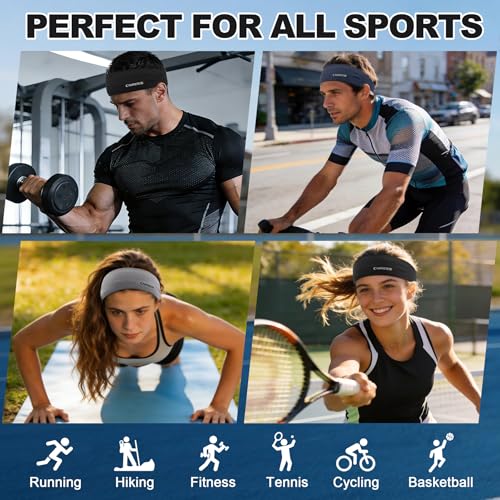 Image of Sports Headband for Men & Women - High Elastic Moisture Wicking Sweatband, Breathable Quick Dry Athletic Hairband for Running, Yoga, Gym, Workout