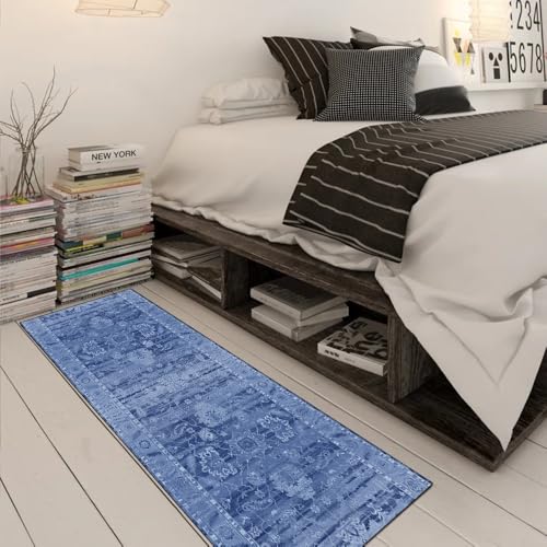 Alfombra pasillo lavable azul que no se mueve de su sitio 4
