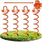 Mezchi 4 Pcs 31CM/12" Spiral Ground Anchors Heavy Duty, Swing Wet Anchors with Crowbar, Metal Shed Anchor Kit for Trampoline Stakes, Securing Dogs, Camping Tent, Orange