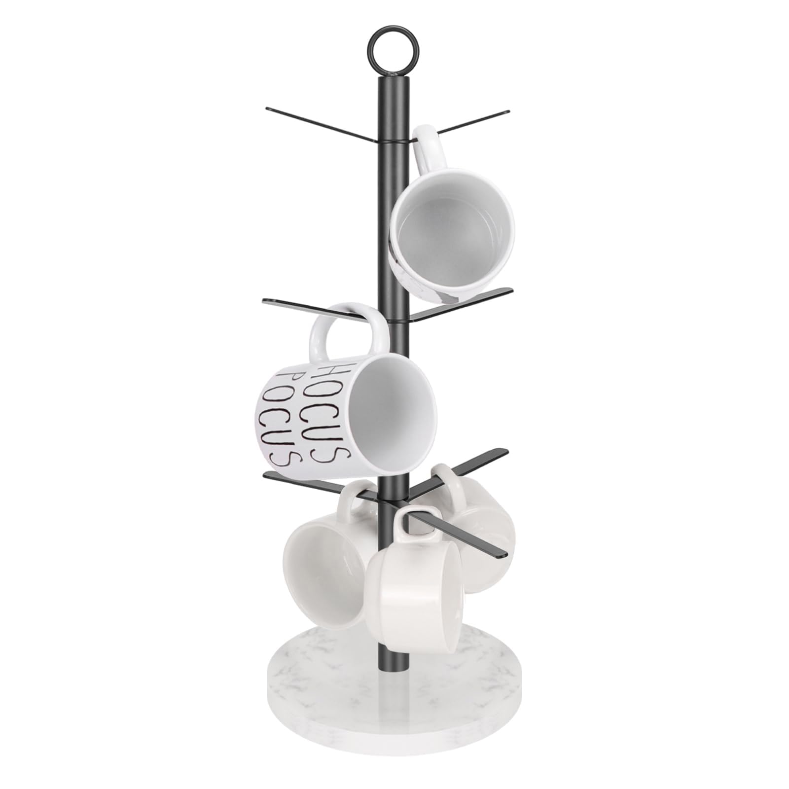 HarJue Mug Holder Tree, Coffee Cup Stand Holder, Thick Base Mug Rack for Kitchen Home Bar Cabinet, 7 Hooks (3-Tier, Matte Black)