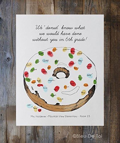 Fingerprint Sprinkled Donut,Wedding guestbook alternative w/5 inks, similar to fingerprint tree, Great for parties, teacher appreciation.