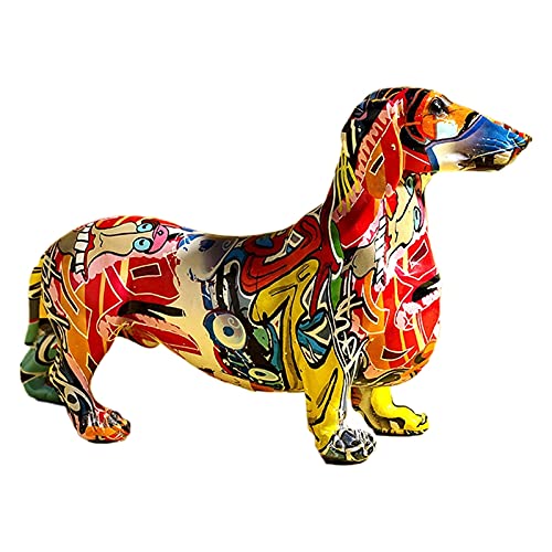 ETSK bemalte bunte Kunstfigur Dackel Hund Statue Skulptur Sammlerfigur Desktop Harz Handwerk Miniaturen Statue Miniatur Cover