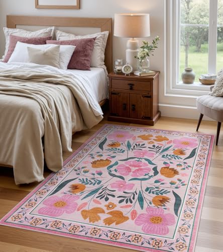 Tapete Boho Floral Rosa 5x7 para Dormitorio miniatura 6