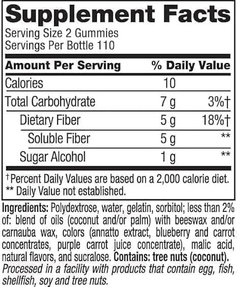 Vita Fiber Well Gummies, Sugar Free, Peach, Raspberry & BlackBerry Flavors, 220 Count, Pack of 1