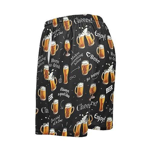 vvfelixl Beer Glasses Mens Pajama Pants Summer Pajama Shorts for Men Sleeping Shorts Lounge Bottom with Pockets Soft M3