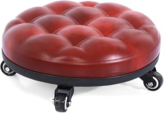 Low Rolling Stool with Wheels,Pedicure Stool, Roller Seat Short Rolling Foot Stools with Universal Swivel Caster Wheels Leather Little Small Stools on Wheels for Gar Black (Red1)