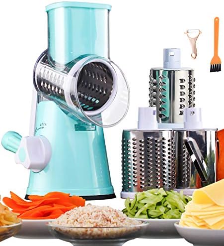 Cheese Grater Rotary Cheese Shredder Vegetable Slicer 3-in-1 Vegetable Shredder Grater Slicer Grinder for Potato Onion Cucumber Carrot Blue