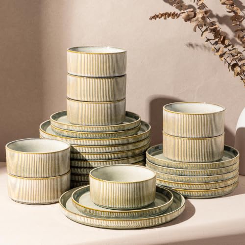 Image of GBHOME Stoneware Dinnerware Sets for 8,24-Piece Plates and Bowls Set