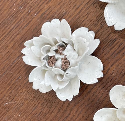 Image of Ceramic Flower Wall Art Decor, Artificial Flower Wall Sculpture,Handmade Ceramic Flowers for Home,Hallway,Living Room, Kitchen,Bathroom (Spotted Color,Peony,Brown Stamen, 2.76 inch)