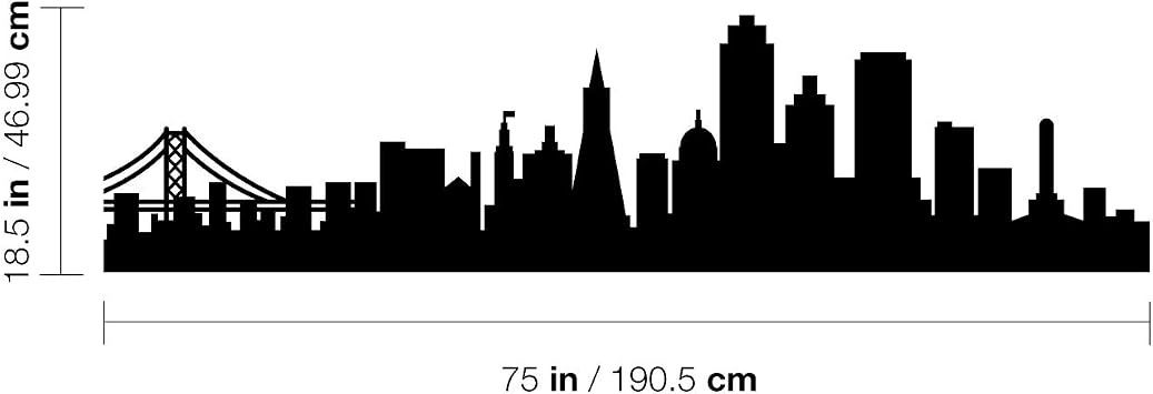 Vinyl Wall Art Decal - San Francisco Skyline - 18.5 x 75 - Unique Modern California American USA West Coast City Home Bedroom Living Room Store Shop Mural Indoor Outdoor Silhouette Adhesive Decor